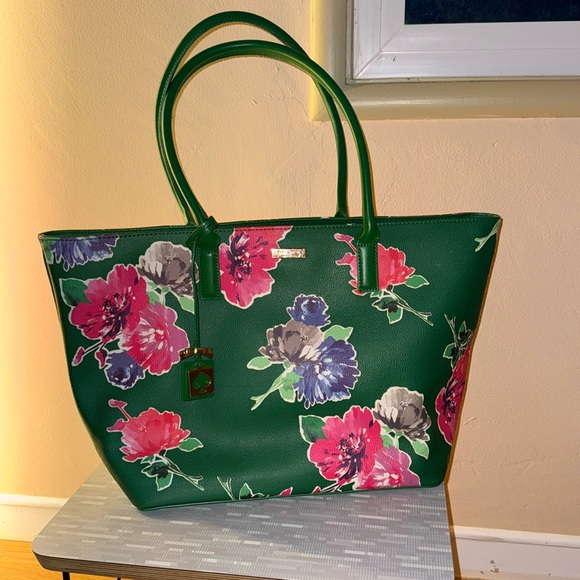 Kate Spade New York Large Green Colorful Floral Tote Bag Zip  retired - Picture 1 of 5